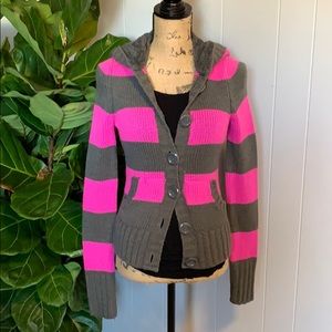 Kirra Pink and Grey Button Hoodie Sweater - Small
